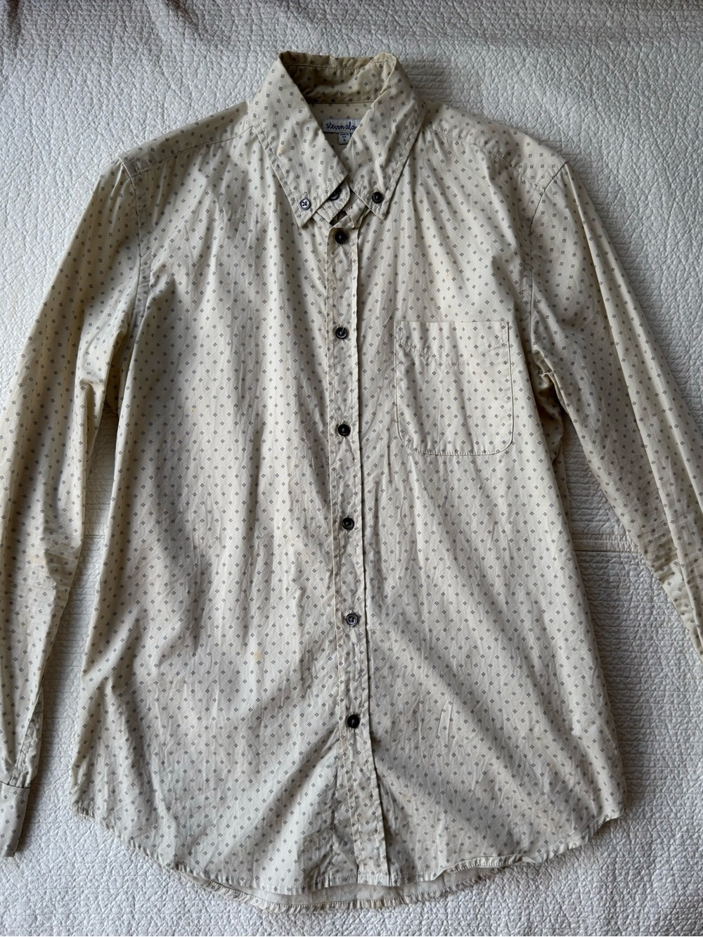 Steven Alan Cream Button-Down Shirt with Subtle Dot Print